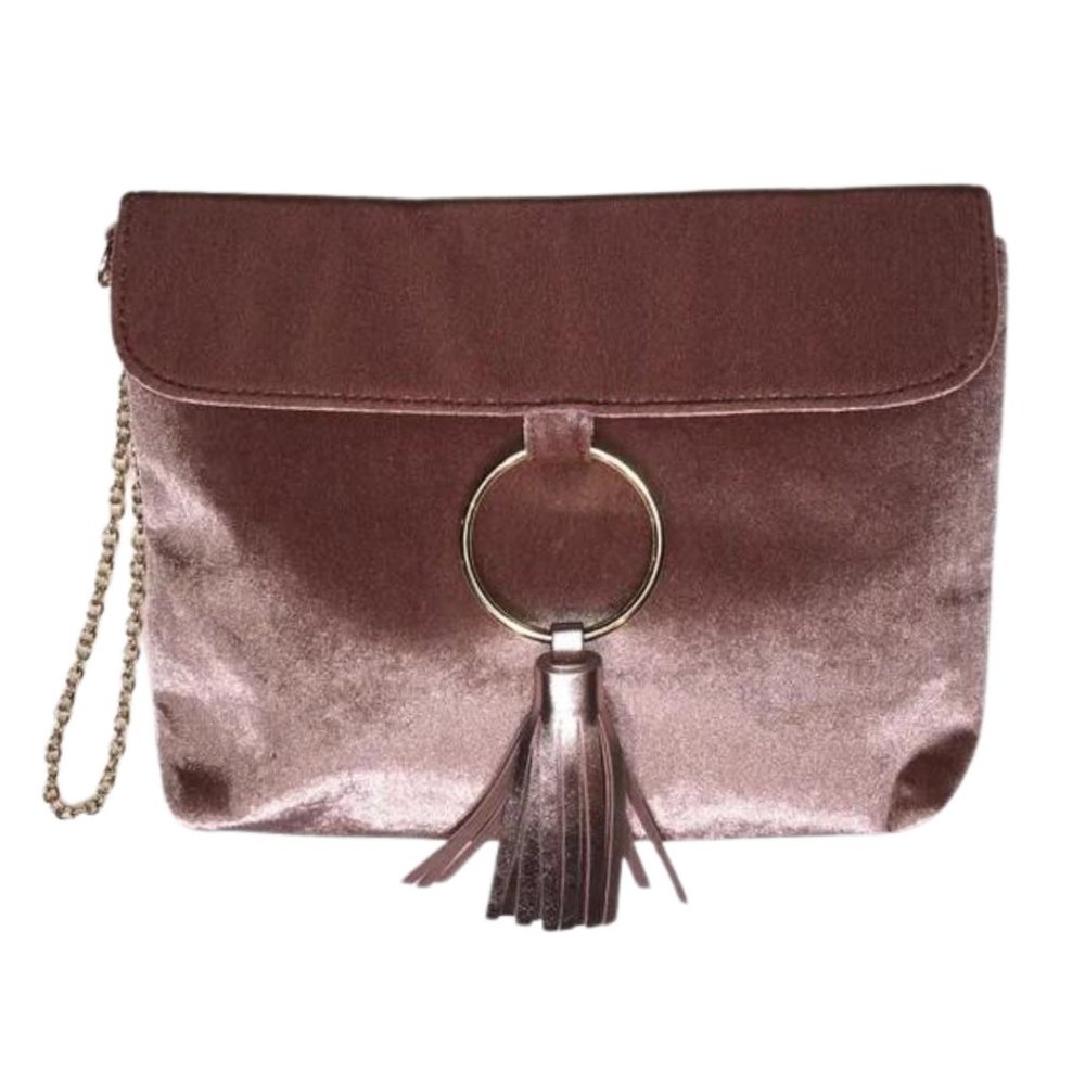 Ion Rose Gold Pink Clutch Bag With Gold Chain